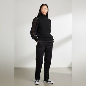 Zara Black Sheer Lace Sleeve Turtleneck Sweater Size Small